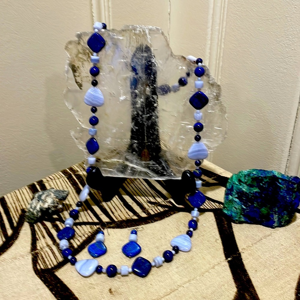 Blue Lace Agate and Lapis Lazuli with matching earrings. - Picture 1 of 7
